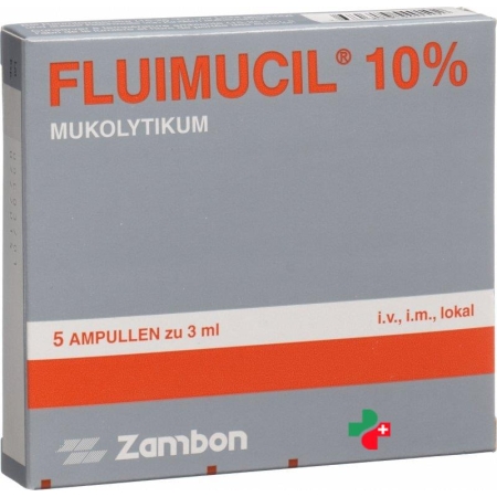 Флуимуцил раствор для инъекций 10% (300 мг / 3 мл)  5 ампул по 3 мл
