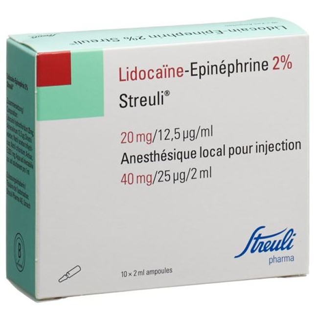 Лидокаин-Эпинефрин Штройли 2% раствор для инъекций 40 мг / 2 мл 10 ампул по 2 мл