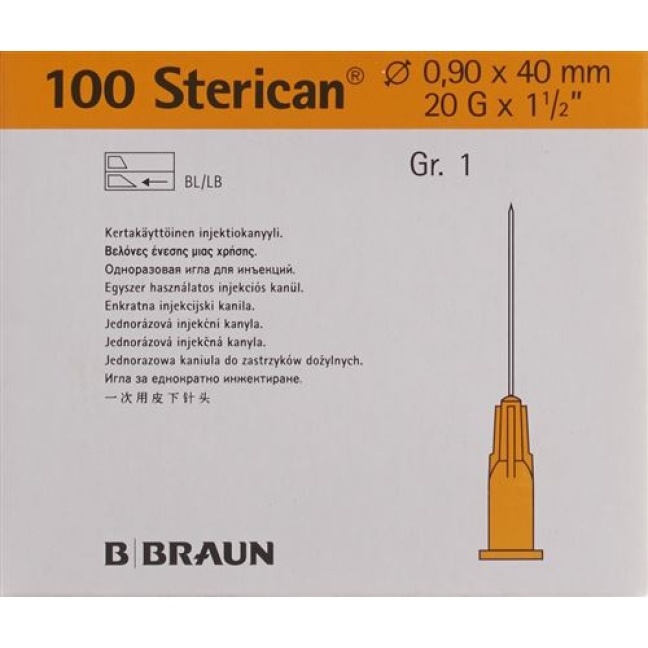 Sterican Nadel 20г 0.90x40мм Gelb Luer 100 штук