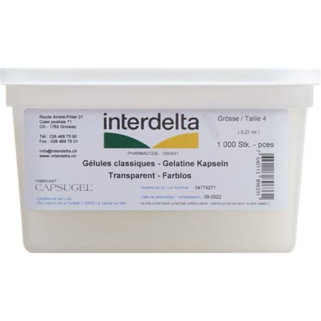 Gelatine в капсулах 4 прозрачный Interdelta 1000 штук