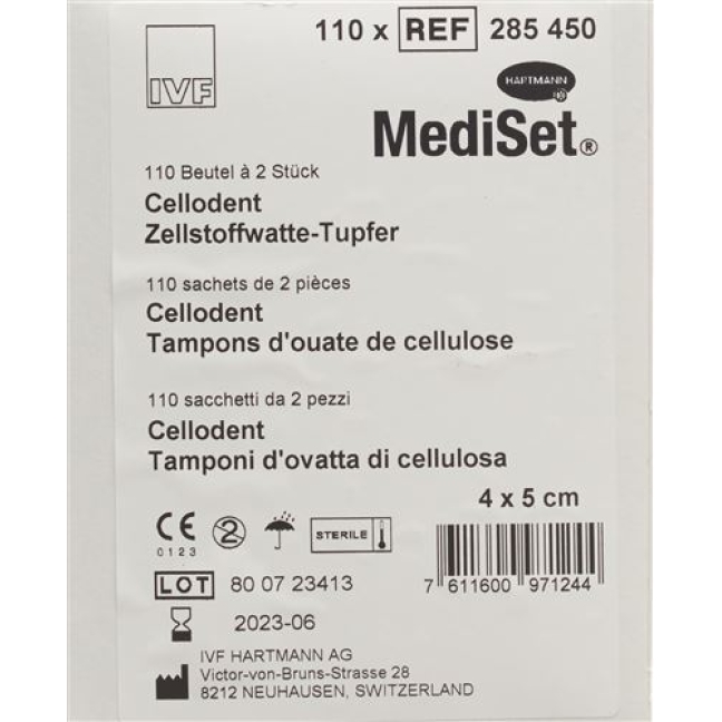 Mediset Cellodent Tupfer 4x5см Steril 110 пакетиков 2 штуки