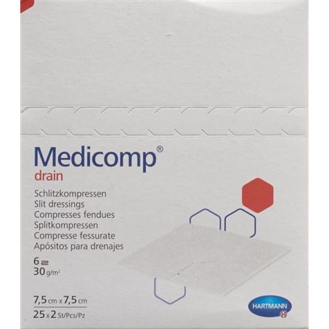 Medicomp Drain Vlieskompressen 7.5x7.5 Steril 25 пакетиков 2 шту