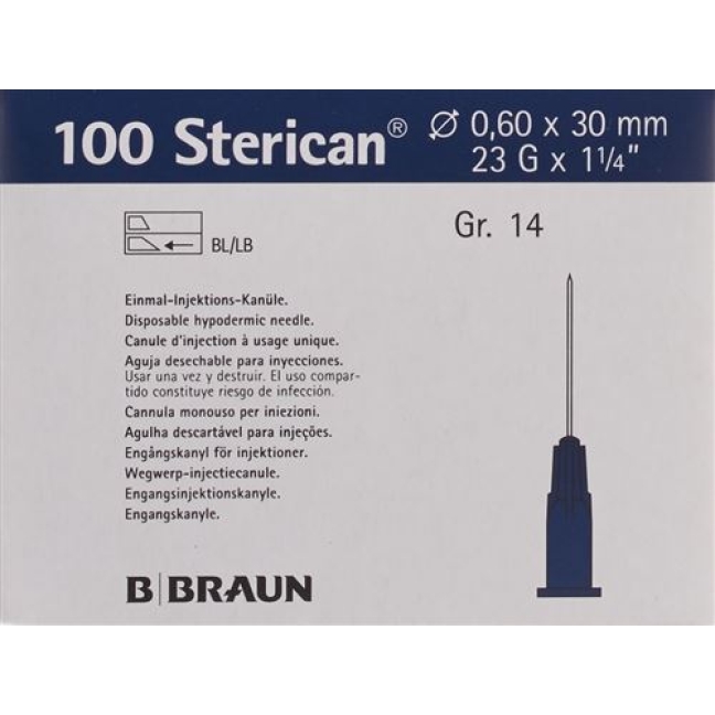 Sterican Nadel 23г 0.60x30мм Blau Luer 100 штук