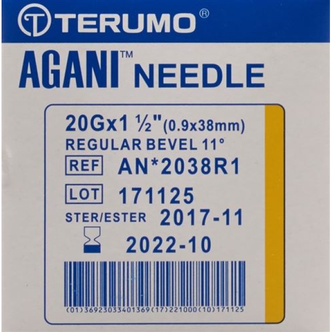 Terumo Agani Einmalkanulen 20г 0.9x38мм Gelb 100 штук