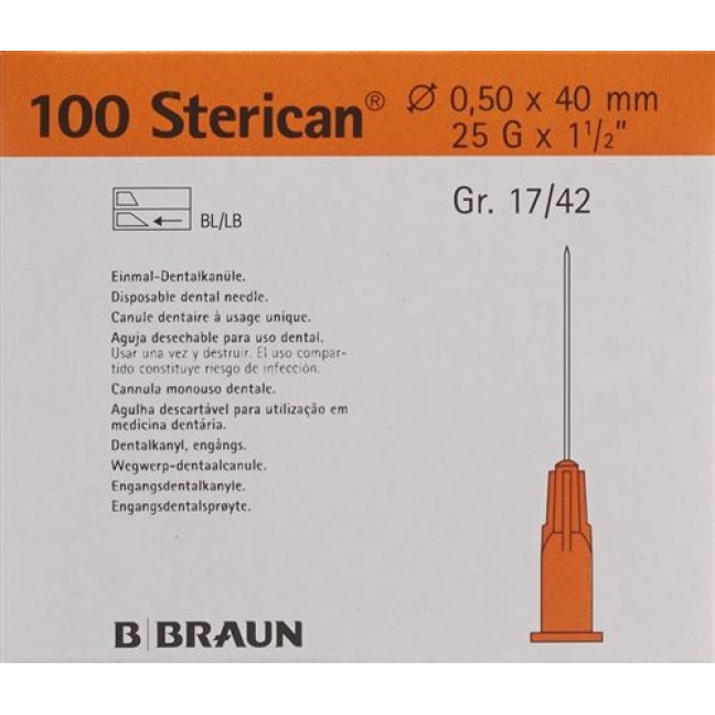 Sterican Nadel Dent 25г 0.5x40мм Orange 100 штук