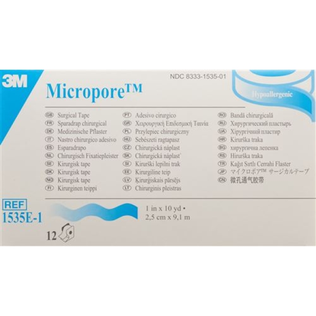 3M Micropore Vlies Heftpflaster mit диспенсер 25мм x 9.14m weiss 12 штук