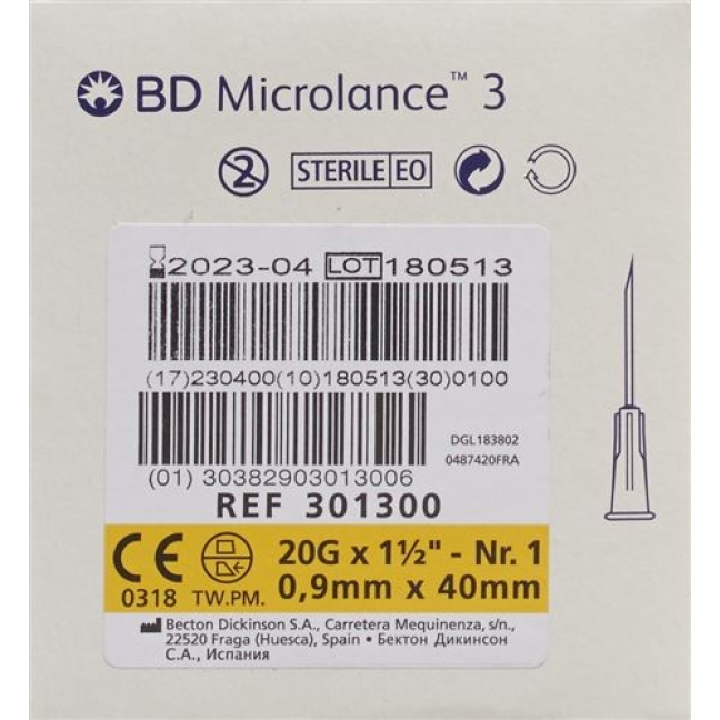 BD Microlance 3 Injektionskanulen 0.9мм x 40мм Gelb 100 штук