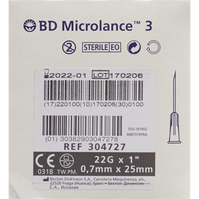 BD MICROL 3 INJ KAN 0.70X25MM