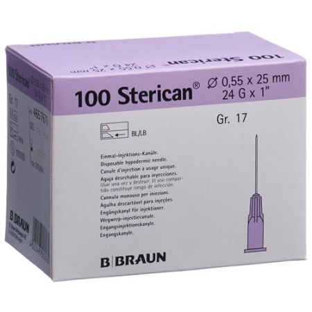 Sterican Nadel 24г 0.55x25мм Lila Luer 100 штук