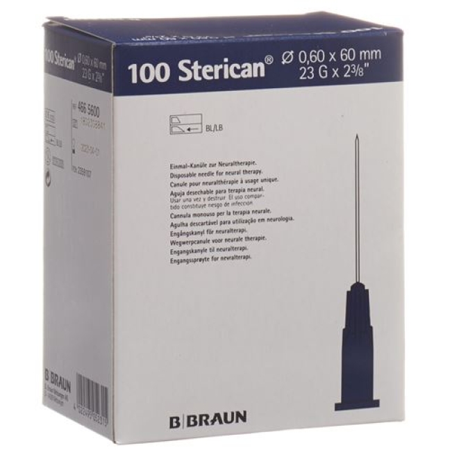 Sterican Nadel 23г 0.60x60мм Blau Luer 100 штук