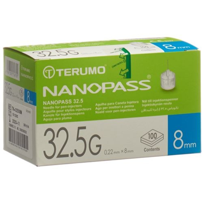 Terumo Pen Nadel Nanopass 32.5г 0.22x8мм 100 штук