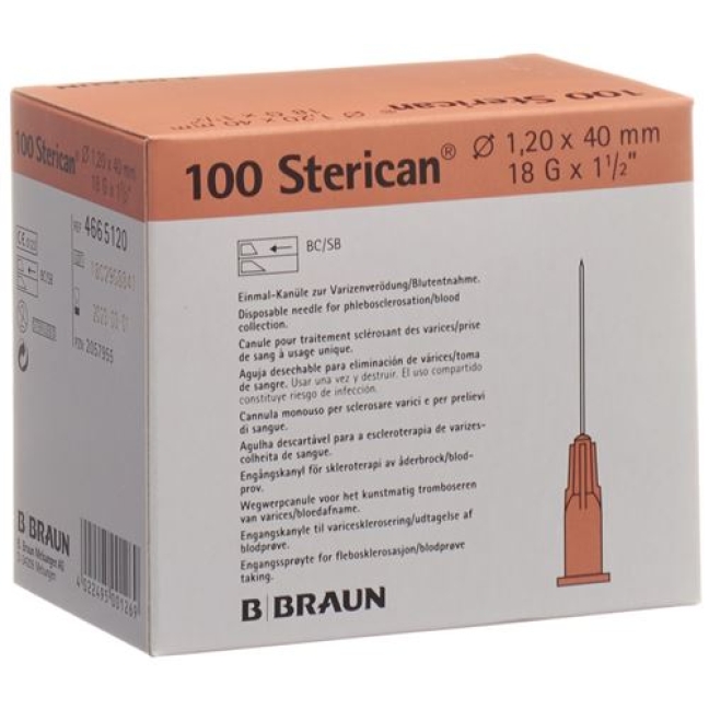 Sterican Nadel 18г 1.20x40мм Rosa Luer 100 штук