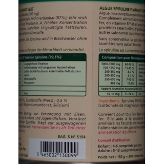 Spirulina Flamant Vert Bio Tabletten 500mg 2000 Stück