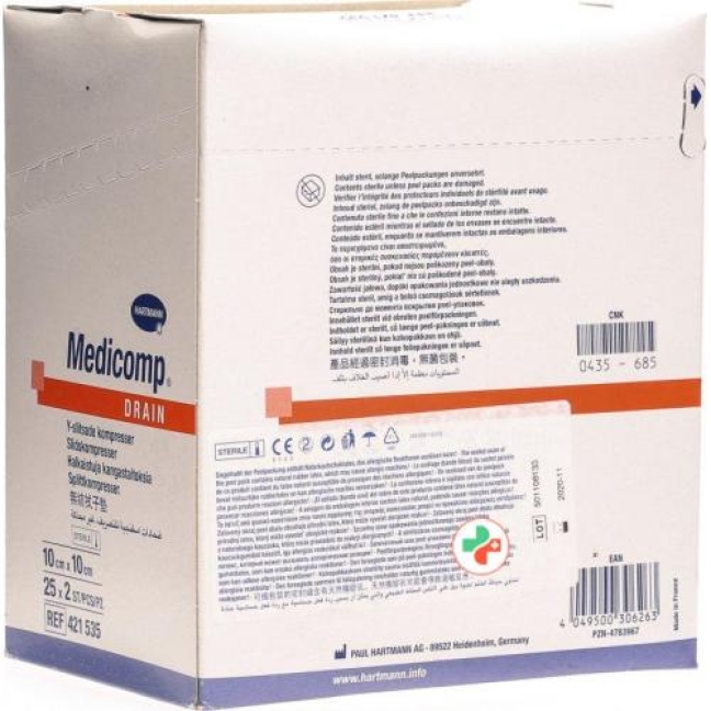 Medicomp Drain Vlieskompressen 10x10см Steril 25 пакетиков 2 шту