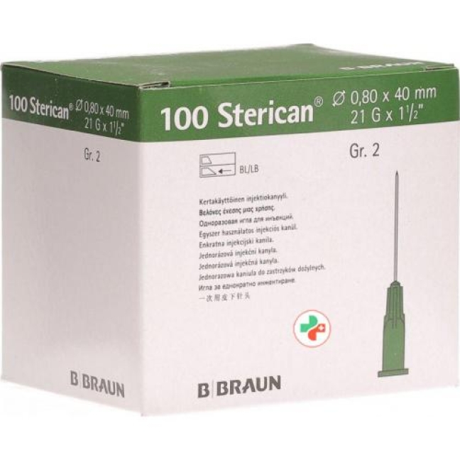 Sterican Nadel 21г 0.80x40мм Grun Luer 100 штук