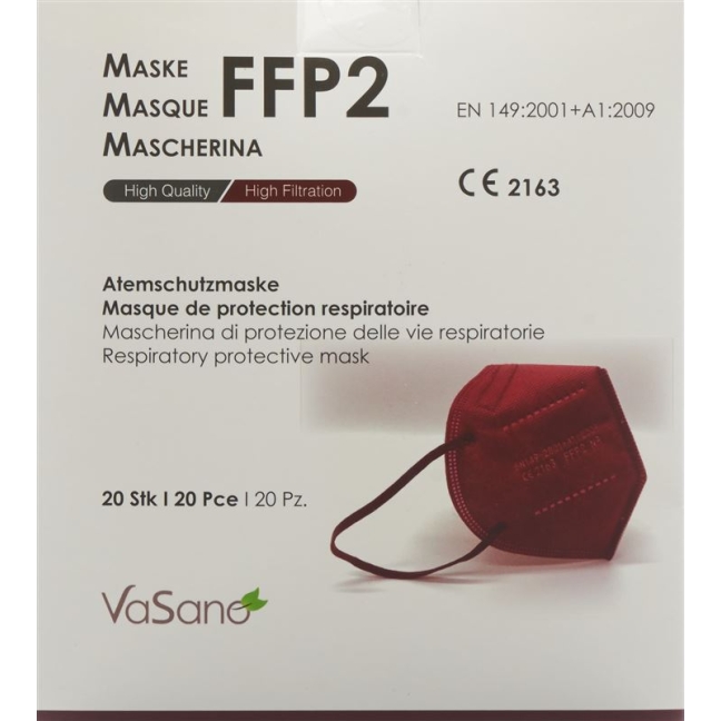 VASANO Maske FFP2 weinrot versiegelt D/F/I