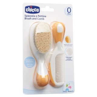 Chicco comb and brush natural bristles orange 0m +